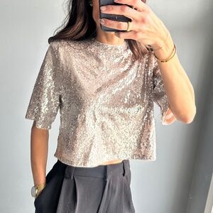 H&M champagne sequin crop top
